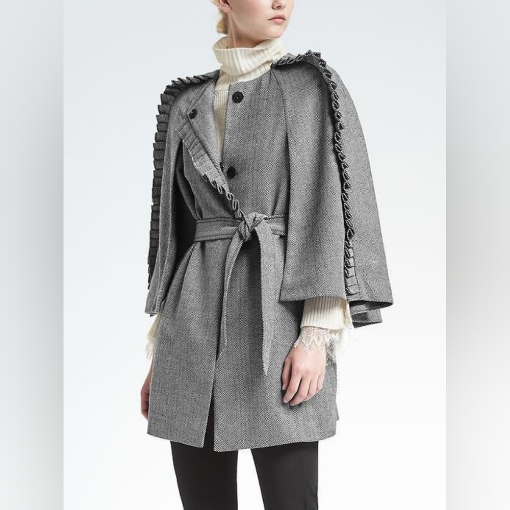 Banana Republic x Olivia Palermo Herringbone‎ Ruffle Cape Jacket